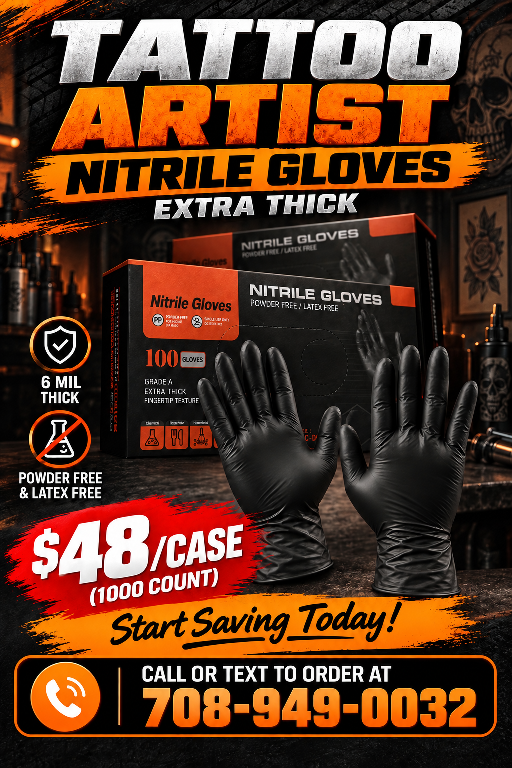 Black Nitrile Gloves Ultra Thick (5-6 mil) - $48/case