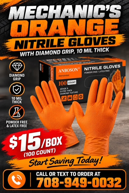 Mechanic's Orange Nitrile Gloves $18/box